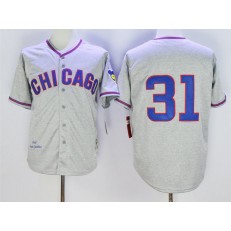 MLB Chicago Cubs 31 Greg Maddux 1968 Gray Wool Throwback Men Jersey