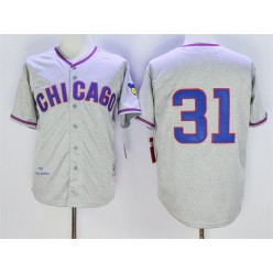 MLB Chicago Cubs 31 Greg Maddux 1968 Gray Wool Throwback Men Jersey