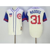 MLB Chicago Cubs 31 Greg Maddux Cream 1942 Majestic Cooperstown Collection Throwback Men Jersey