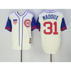 MLB Chicago Cubs 31 Greg Maddux Cream 1942 Majestic Cooperstown Collection Throwback Men Jersey