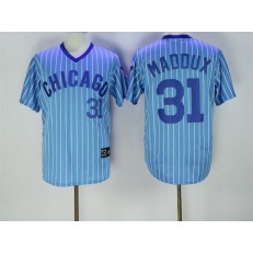 MLB Chicago Cubs 31 Greg Maddux Light Blue Pullover 1988 Cooperstown Collection Stitched Men Jersey