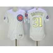 MLB Chicago Cubs 31 Greg Maddux White World Series Champions Gold Stitched Majestic 2016 Flex Base Men Jersey