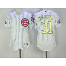 MLB Chicago Cubs 31 Greg Maddux White World Series Champions Gold Stitched Majestic 2016 Flex Base Men Jersey