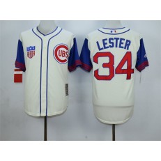 MLB Chicago Cubs 34 Jon Lester Cream 1942 Majestic Cooperstown Collection Throwback Men Jersey