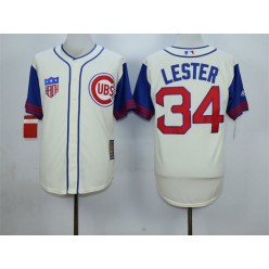 MLB Chicago Cubs 34 Jon Lester Cream 1942 Majestic Cooperstown Collection Throwback Men Jersey
