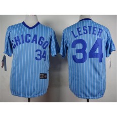 MLB Chicago Cubs 34 Jon Lester Light Blue Pullover 1988 Cooperstown Collection Stitched Men Jersey