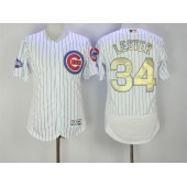 MLB Chicago Cubs 34 Jon Lester White World Series Champions Gold Stitched Majestic 2016 Flex Base Men Jersey