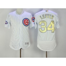MLB Chicago Cubs 34 Jon Lester White World Series Champions Gold Stitched Majestic 2016 Flex Base Men Jersey