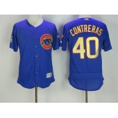 MLB Chicago Cubs 40 Willson Contreras Royal Blue World Series Champions Gold Stitched Majestic 2017 Flex Base Men Jersey