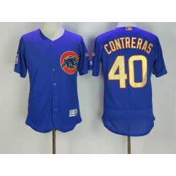 MLB Chicago Cubs 40 Willson Contreras Royal Blue World Series Champions Gold Stitched Majestic 2017 Flex Base Men Jersey