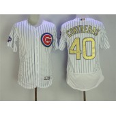 MLB Chicago Cubs 40 Willson Contreras White World Series Champions Gold Stitched Majestic 2016 Flex Base Men Jersey