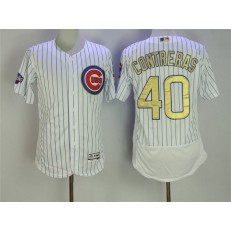 MLB Chicago Cubs 40 Willson Contreras White World Series Champions Gold Stitched Majestic 2016 Flex Base Men Jersey