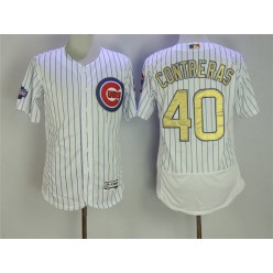 MLB Chicago Cubs 40 Willson Contreras White World Series Champions Gold Stitched Majestic 2016 Flex Base Men Jersey