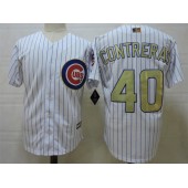 MLB Chicago Cubs 40 Willson Contreras White World Series Champions Gold Stitched Majestic 2017 Cool Base Men Jersey