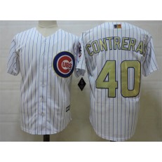 MLB Chicago Cubs 40 Willson Contreras White World Series Champions Gold Stitched Majestic 2017 Cool Base Men Jersey