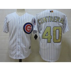 MLB Chicago Cubs 40 Willson Contreras White World Series Champions Gold Stitched Majestic 2017 Cool Base Men Jersey