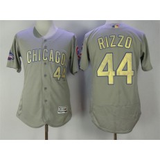 MLB Chicago Cubs 44 Anthony Rizzo Gray World Series Champions Gold Stitched Majestic 2017 Flex Base Men Jersey