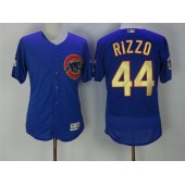 MLB Chicago Cubs 44 Anthony Rizzo Royal Blue World Series Champions Gold Stitched Majestic 2017 Flex Base Men Jersey
