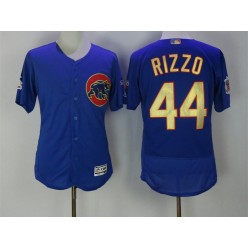 MLB Chicago Cubs 44 Anthony Rizzo Royal Blue World Series Champions Gold Stitched Majestic 2017 Flex Base Men Jersey