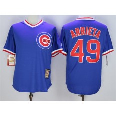 MLB Chicago Cubs 49 Jake Arrieta Blue Throwback Cool Base Men Jersey