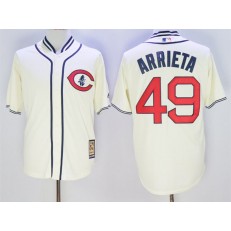 MLB Chicago Cubs 49 Jake Arrieta Cream 1929 Majestic Cooperstown Collection Throwback Men Jersey