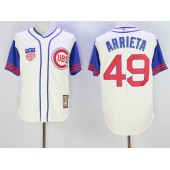MLB Chicago Cubs 49 Jake Arrieta Cream 1942 Majestic Cooperstown Collection Throwback Men Jersey