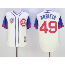 MLB Chicago Cubs 49 Jake Arrieta Cream 1942 Majestic Cooperstown Collection Throwback Men Jersey