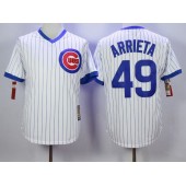 MLB Chicago Cubs 49 Jake Arrieta White Pullover Majestic Cooperstown Collection Throwback Men Jersey