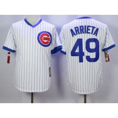 MLB Chicago Cubs 49 Jake Arrieta White Pullover Majestic Cooperstown Collection Throwback Men Jersey