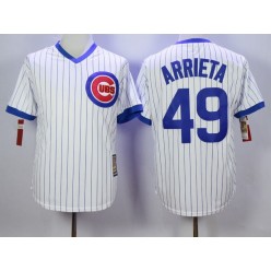 MLB Chicago Cubs 49 Jake Arrieta White Pullover Majestic Cooperstown Collection Throwback Men Jersey