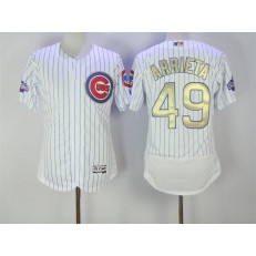 MLB Chicago Cubs 49 Jake Arrieta White World Series Champions Gold Stitched Majestic 2016 Flex Base Men Jersey