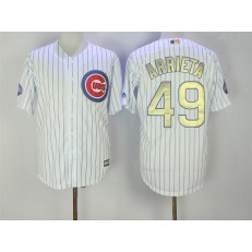 MLB Chicago Cubs 49 Jake Arrieta White World Series Champions Gold Stitched Majestic 2017 Cool Base Men Jersey