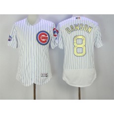MLB Chicago Cubs 8 Andre Dawson Retired White World Series Champions Gold Stitched Majestic 2016 Flex Base Men Jersey