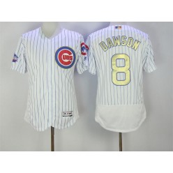 MLB Chicago Cubs 8 Andre Dawson Retired White World Series Champions Gold Stitched Majestic 2016 Flex Base Men Jersey