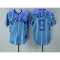 MLB Chicago Cubs 9 Javier Baez 1988 Light Blue Pullover Cooperstown Collection Stitched Men Jersey