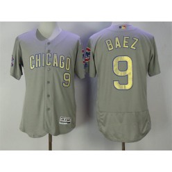 MLB Chicago Cubs 9 Javier Baez Gray World Series Champions Gold Stitched Majestic 2017 Flex Base Men Jersey