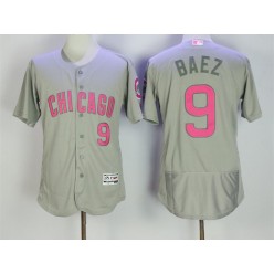 MLB Chicago Cubs 9 Javier Baez Gray with Pink Mother's Day Stitched Majestic Flex Base Men Jersey