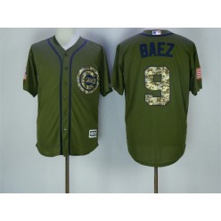 MLB Chicago Cubs 9 Javier Baez Retired Green Salute to Service Cool Base Baseball Men Jersey