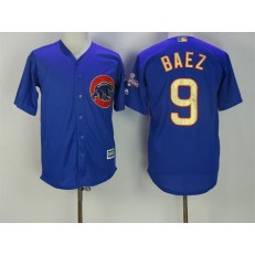 MLB Chicago Cubs 9 Javier Baez Royal Blue World Series Champions Gold Stitched Majestic 2017 Cool Base Men Jersey