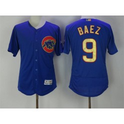 MLB Chicago Cubs 9 Javier Baez Royal Blue World Series Champions Gold Stitched Majestic 2017 Flex Base Men Jersey