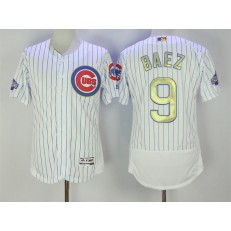MLB Chicago Cubs 9 Javier Baez White World Series Champions Gold Stitched Majestic 2016 Flex Base Men Jersey