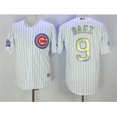 MLB Chicago Cubs 9 Javier Baez White World Series Champions Gold Stitched Majestic 2017 Cool Base Men Jersey