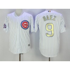 MLB Chicago Cubs 9 Javier Baez White World Series Champions Gold Stitched Majestic 2017 Cool Base Men Jersey