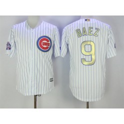 MLB Chicago Cubs 9 Javier Baez White World Series Champions Gold Stitched Majestic 2017 Cool Base Men Jersey