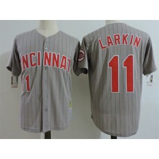 MLB Cincinnati Reds 11 Barry Larkin Gray Pinstripe 1993 Throwback Stitched Majestic Cooperstown Collection Men Jersey