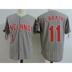 MLB Cincinnati Reds 11 Barry Larkin Gray Pinstripe 1993 Throwback Stitched Majestic Cooperstown Collection Men Jersey