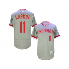 MLB Cincinnati Reds 11 Barry Larkin Retired Gray Pullover 2016 Flexbase Majestic Baseball Men Jersey