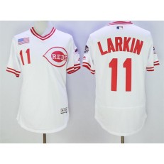 MLB Cincinnati Reds 11 Barry Larkin Retired White Pullover 2016 Flexbase Majestic Baseball Men Jersey