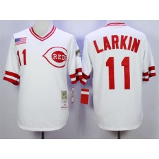 MLB Cincinnati Reds 11 Barry Larkin White 1990 Throwback Men Jersey