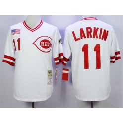 MLB Cincinnati Reds 11 Barry Larkin White 1990 Throwback Men Jersey